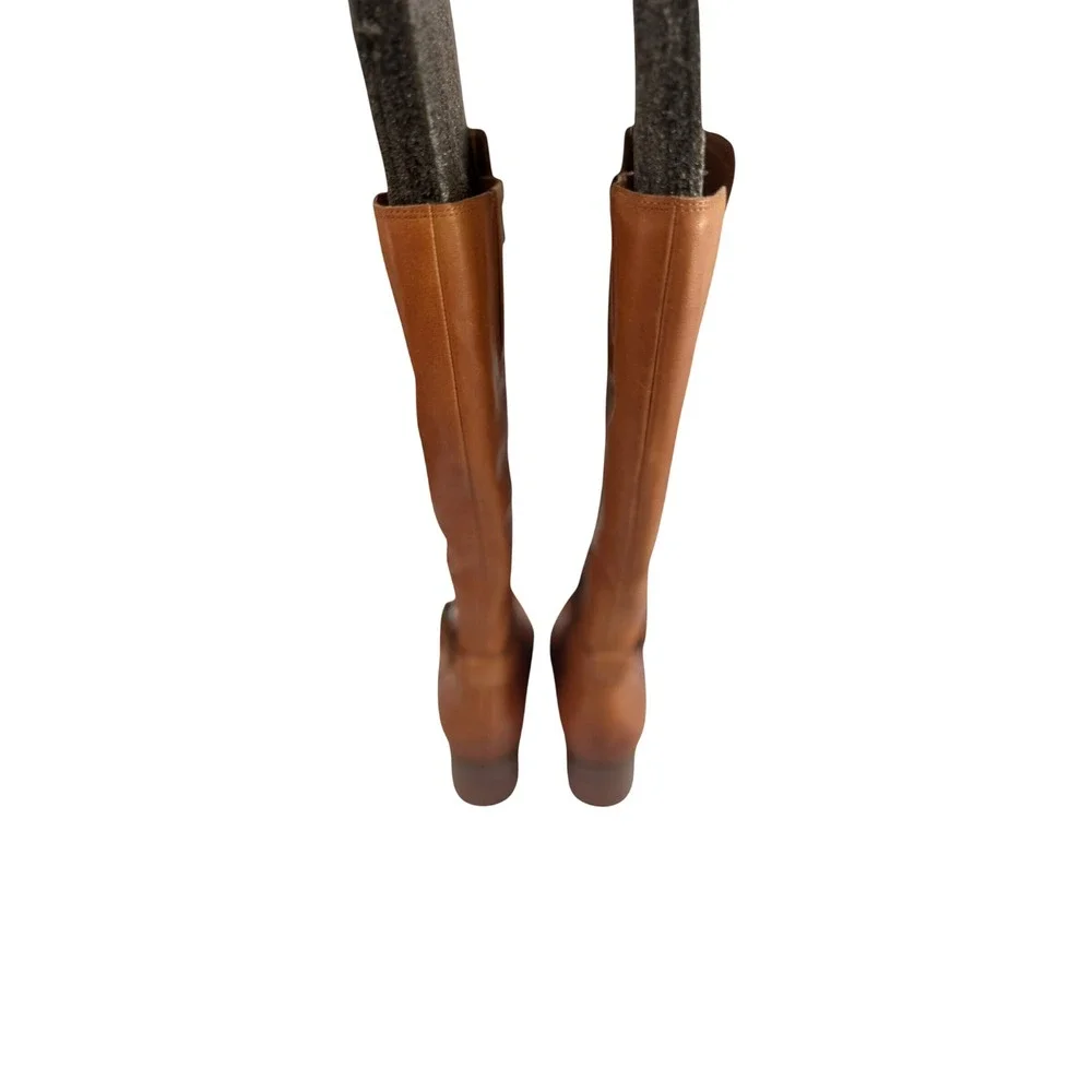 Naturalizer Demetria Boots Women 5.5M Tan Leather Wide Calf Tall Zip